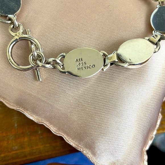 Vintage .925 ATI Mexico Sterling Silver & Semi-Precious Stone Toggle Bracelet - Picture 2 of 5